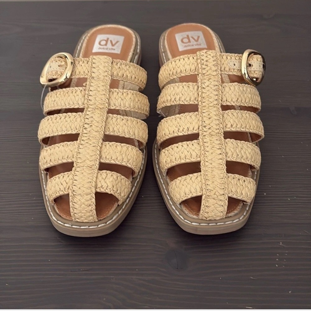 Dolce Vita DV Fyona Mule Sandals Raffia Slingback Straps Buckle Size 7.5 - Picture 4 of 8